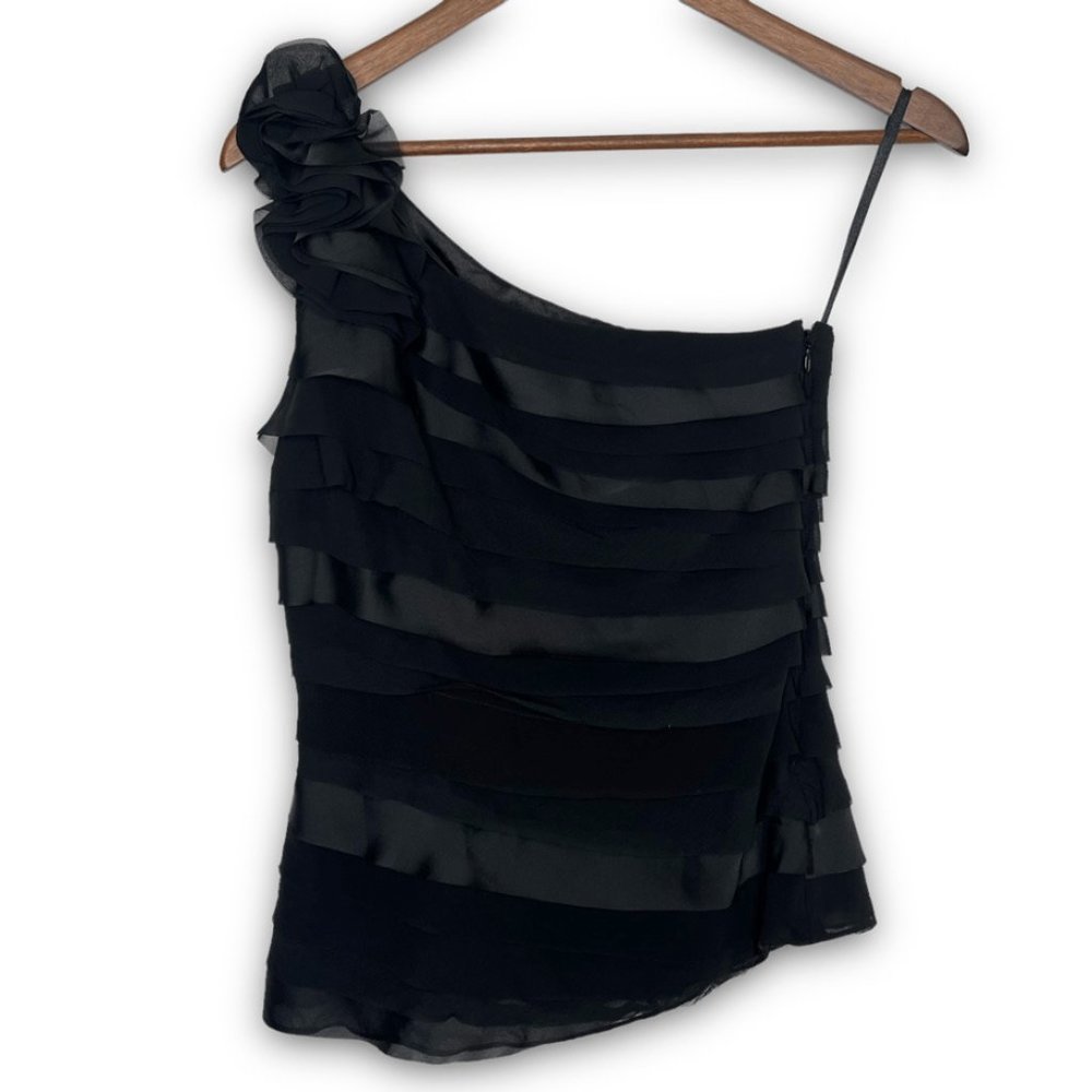 Brand NEW. White House Black Market Black Tiered Ruffle One Shoulder Blouse